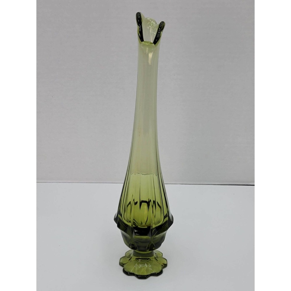 Fenton Swung Vase Petal Base Green 13 3/4 In Tall